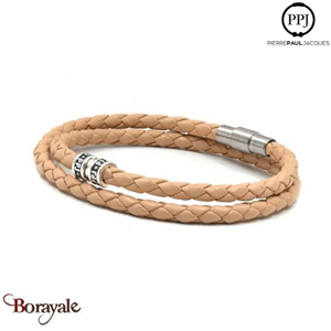 Bracelet PPJ Cuir tressé Double tour Beige Clair Taille XL