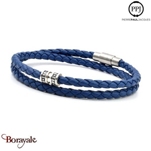 Bracelet PPJ Cuir tressé Double tour Bleu outremer Taille XL