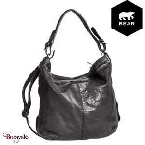 Sac épaule Bear Design en Cuir de vachette lavé Noir