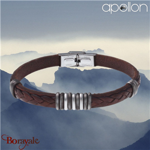 Bracelet homme Apollon, acier et cuir italien marron