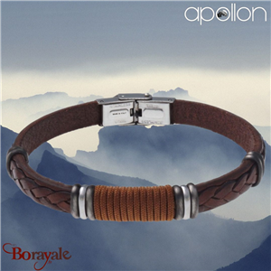 Bracelet homme Apollon, acier et cuir italien marron