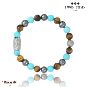 Bracelet Prosperite Lauren Steven Turquoise Bleue  Perles de 08 mm Taille M 19,5
