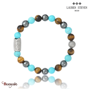 Bracelet Prosperite Lauren Steven Turquoise Bleue Perles de 08 mm Taille M 19,5