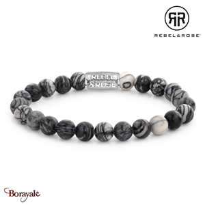 Bracelet Rebel & Rose 8 mm Agate black network