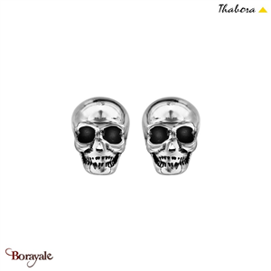 Boucles d'oreilles Thabora homme crâne noir T117929