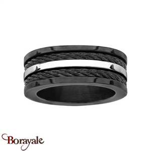 Bague Thabora acier homme large noir câble T167771-62