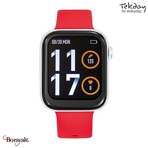 Montre TEKDAY pavé connectée unisexe boîtier acier, silicone rouge 656519