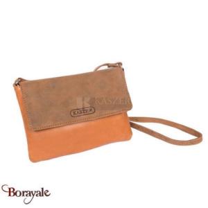 Sac bandoulière kaszer collection Colorado en cuir de vachette naturel et Camel
