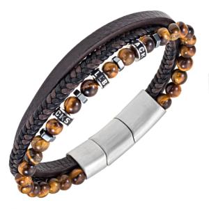 Bracelet All Blacks bijoux Homme acier et cuir 682353
