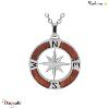 Collier THABORA Rose des vents acier et bois marron