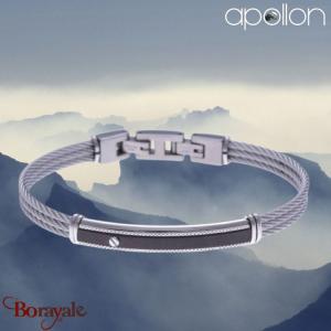 Bracelet Apollon 3 câbles  acier et plaque noire Homme  HA-347