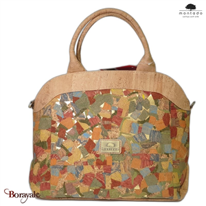 Sac à main 34 cm en liège , série: minéral, Montado naturel, bleu, Bordeau et do
