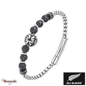 Bracelet  Acier et pierre de lave All Blacks acier
