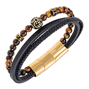 Bracelet All Blacks bijoux Homme acier et cuir 682355