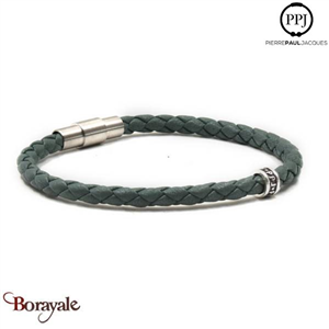 Bracelet PPJ Cuir tressé Simple tour Vert Salvia Taille M