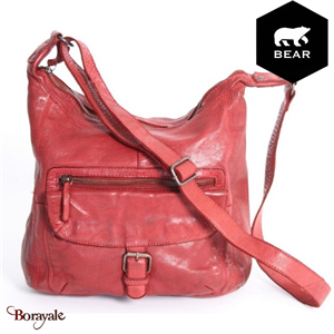 Sac bandoulière Bear Design en Cuir de vachette lavé Rouge grenadine Collection