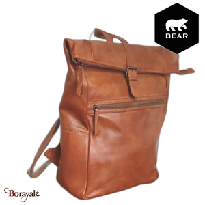 Sac à dos Bear Design en Cuir de vachette lavé Cognac Collection : Lavato