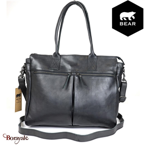 Sac cabas Bear Design en Cuir de vachette grainé Noir