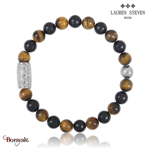 Bracelet Prosperite Lauren Steven Œil De Tigre Perles de 08 mm Taille M 19,5 cm