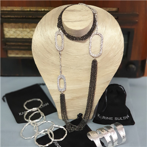 Collier, sautoir anneaux et chaînes Plaqué argent fin 925° KARINE SULTAN N50358-
