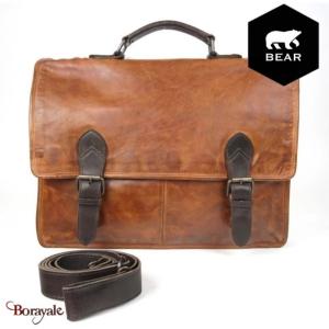 Cartable Bear Design en Cuir de vachette Cognac - marron