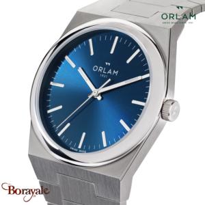 Montre Homme Orlam Elan cadran bleu bracelet acier argenté étanche 10 ATM ORSSBE