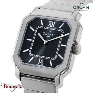 Montre Homme Orlam Heritage cadran noir bracelet acier argenté étanche 5 ATM ORS