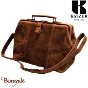 Sac médecin Kaszer Wyoming en cuir de vachette pleine fleur marron naturel foncé