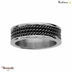 Bague THABORA Homme Fils torsadés 3 rangs de câbles noirs Taille 56