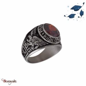 Bague Universitaire américaine Park Central rouge en acier inoxydable Taille : 6