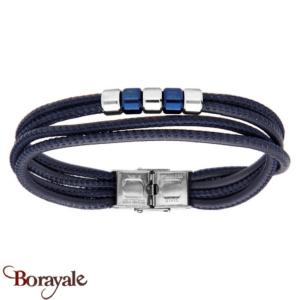 Bracelet THABORA Homme cuir, fils et acier bleu T121843