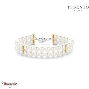Bracelet TI SENTO Milano Perles femme argent plaqué or perles blanches - 23077YP