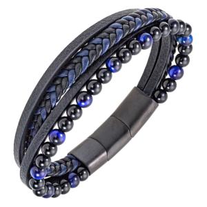 Bracelet All Blacks bijoux Homme acier et cuir 682360