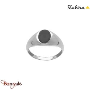 Chevalière Thabora argent 925 rhodié plateau ovale onyx T56 - réf. T063873-56
