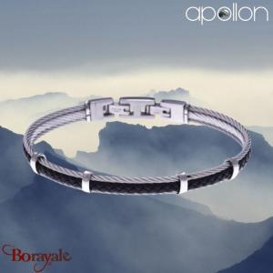 Bracelet Câble couleur Acier et Cuir Italien, Collection: homme APOLLON