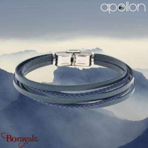 Bracelet Apollon acier et cuir italien bleu Homme  HC-302