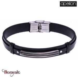 Bracelet Acier et cuir noir italien, Collection: homme APOLLON