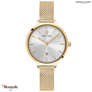 Montre PIERRE LANNIER Collection ECHO Cadran Argenté Bracelet Acier Milanais Dor