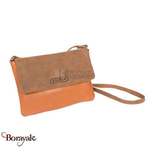 Sac bandoulière kaszer collection Colorado en cuir de vachette naturel et Camel