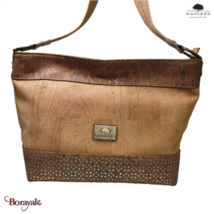 Sac épaule - cabas 35 cm en liège , série: Mappemonde, Montado naturel et Mapa C