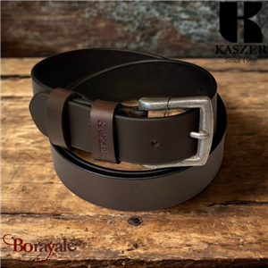 Ceinture KASZER Indiana en cuir de buffle pleine fleur marron foncé ciré - 57830