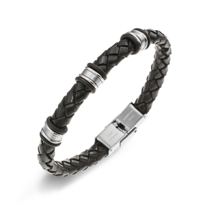 Bracelet All Blacks bijoux Homme acier et cuir 682017