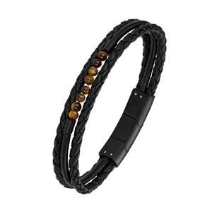 Bracelet All Blacks bijoux Homme cuir et perles 682152