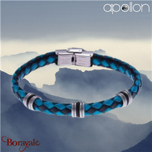 Bracelet Acier et cuir tressé bleu et noir italien, Collection: homme APOLLON