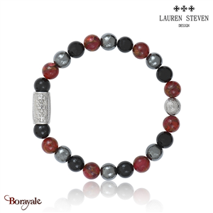 Bracelet Prosperite Lauren Steven Agate Noire  Perles de 08 mm Taille L 20,5 cm