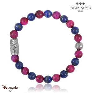 Bracelet Prosperite Lauren Steven Œil De Tigre Rose  Perles de 08 mm Taille M 19