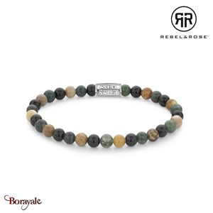 Bracelet Rebel & Rose 6 mm Rhyolite, Chrysanthemum et agate noire