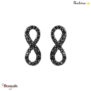 Boucles d'oreilles Thabora femme infini strass noirs en argent T016250N