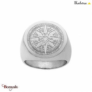 Bague THABORA Homme Globe trotter acier gravé Taille 64