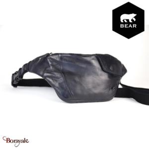 Sac banane Bear Design en Cuir de vachette lavé Noir Collection : Lavato